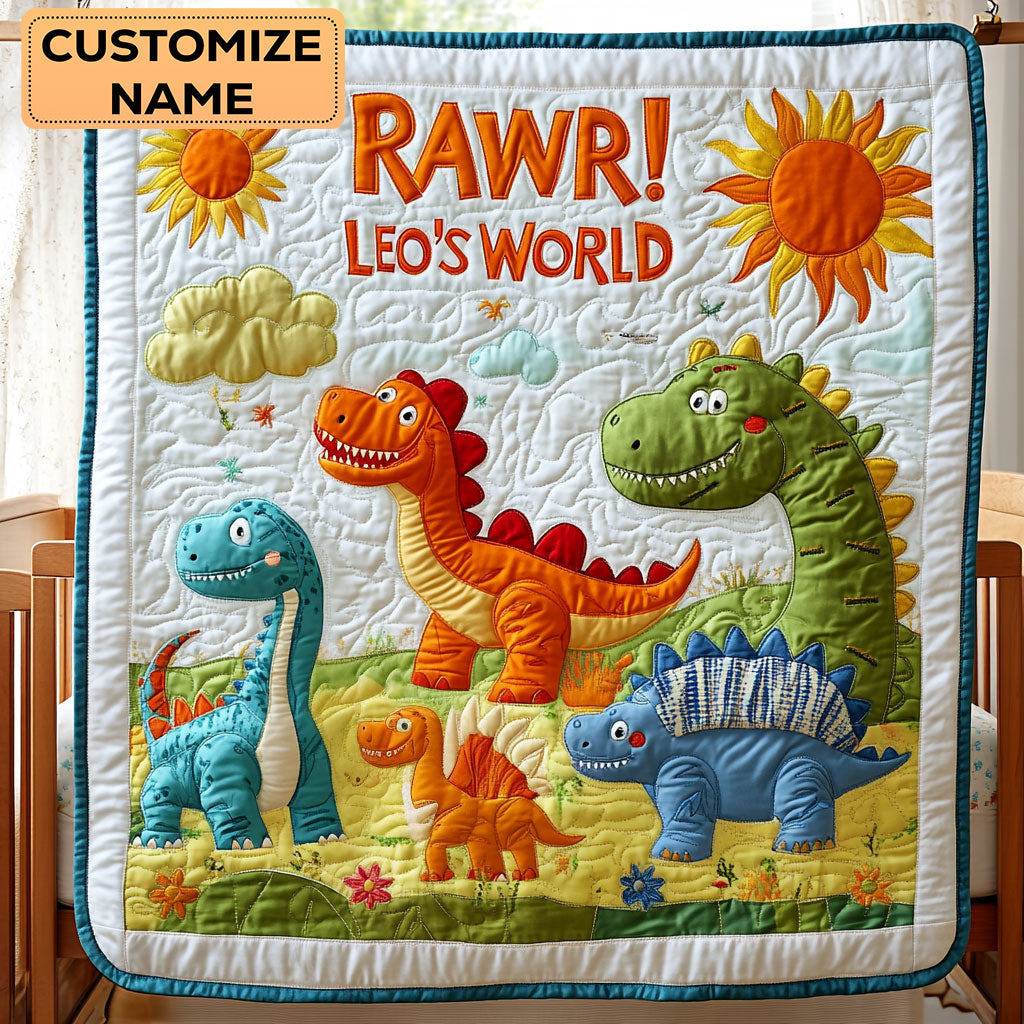 The Dino Bloom Trail WJ2607010CL Personalized Baby Quilt