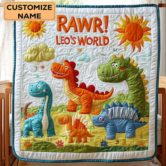 The Dino Bloom Trail WJ2607010CL Personalized Baby Quilt