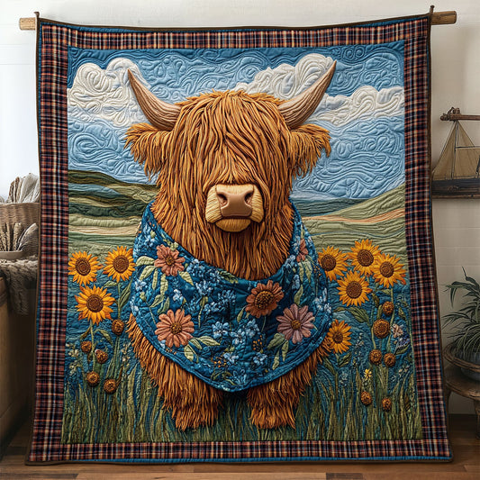 Highland Cow Among Blossoms WN1707019CL Quilt