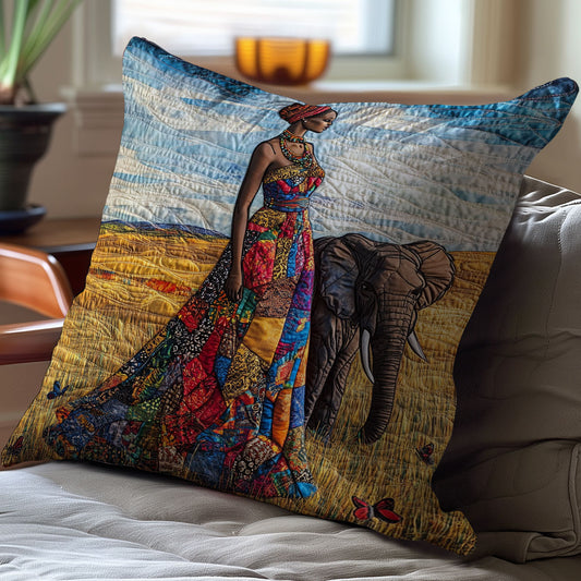 African Women And Elephant WY1102003CL Quilt Pillow Case