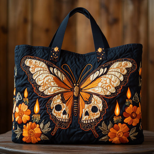 Monarch Skull CW0910053CL Quilted Tote Bag