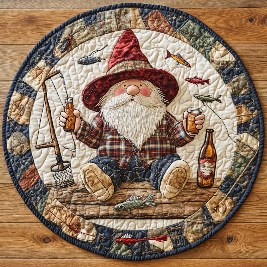 Fishing Gnome WN1205023CL Quilted Round Mat
