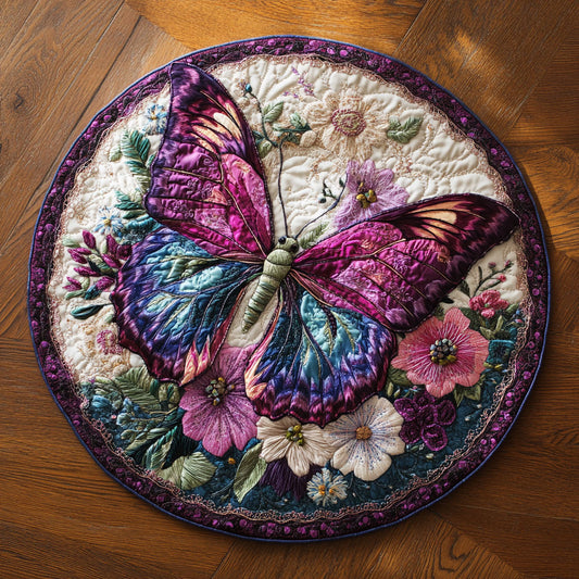 Noir Butterfly WN0207078CL Quilted Round Mat