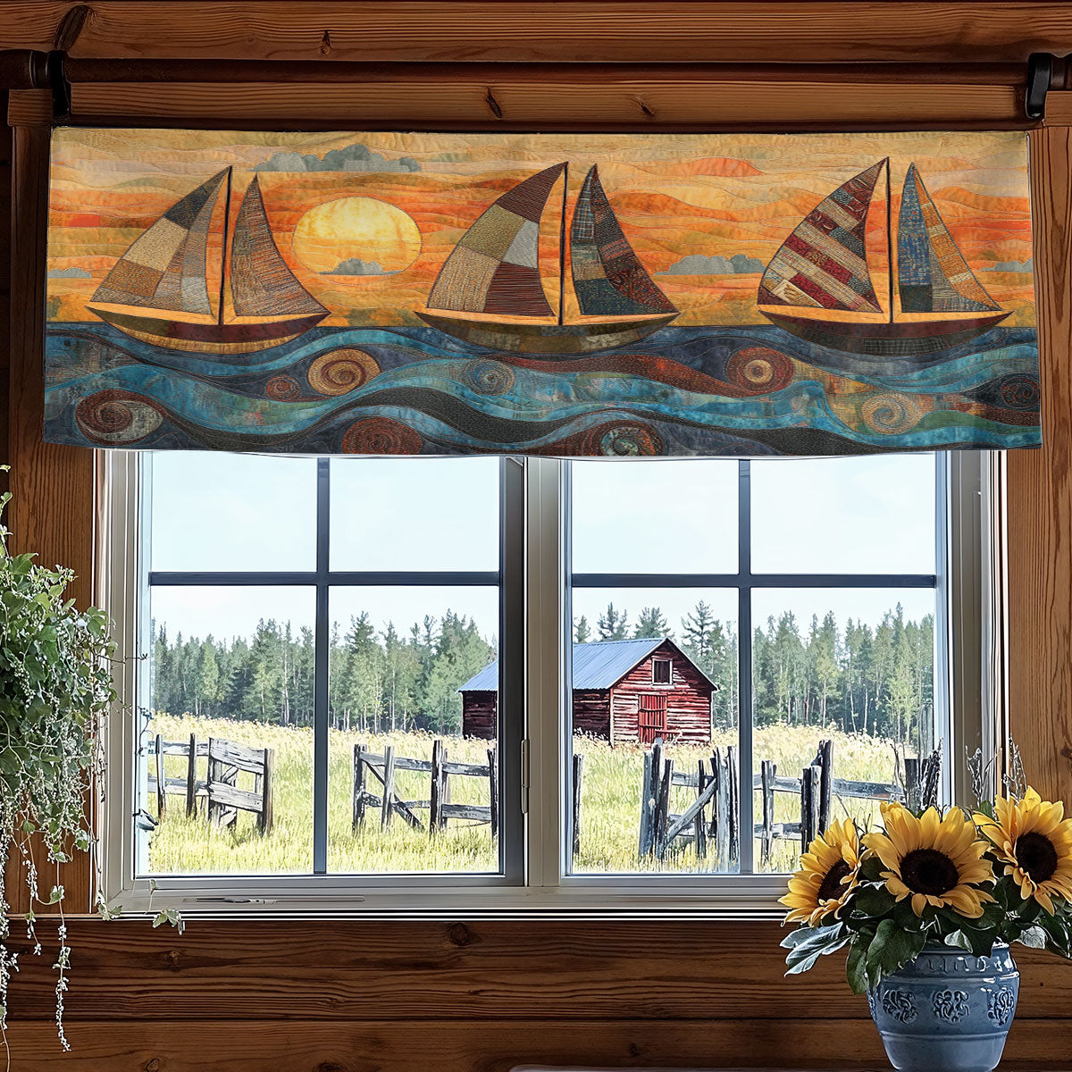 Golden Sailboat Dreams WN2006015CL Quilted Valance