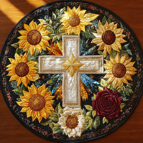 Golden Petal Cross WN2108054CL Quilted Round Mat