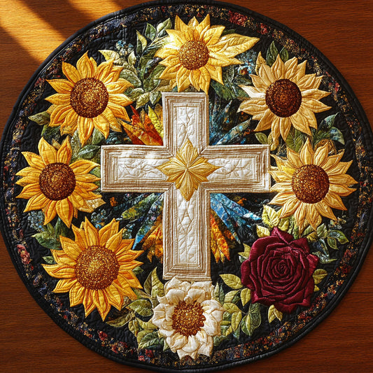 Golden Petal Cross WN2108054CL Quilted Round Mat