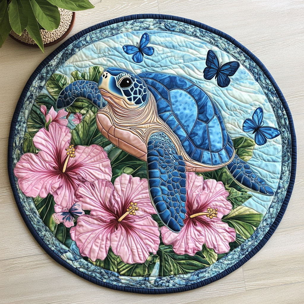 Sea Turtle Flower CW1207035CL Quilted Round Mat