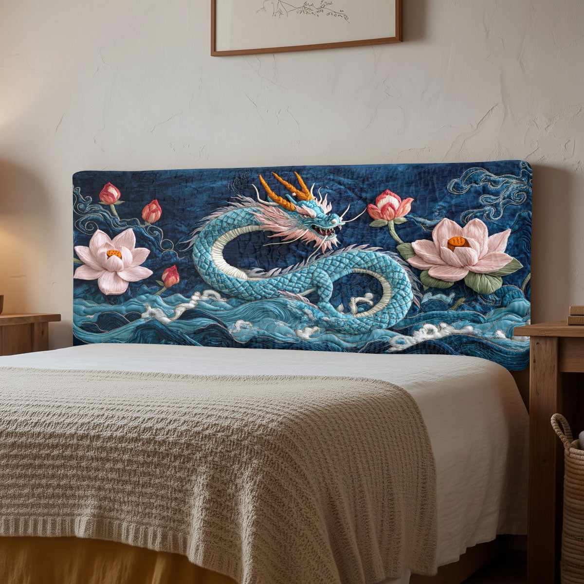 Asian Dragon Lotus CW1512002CL Quilted Headboard Slipcover