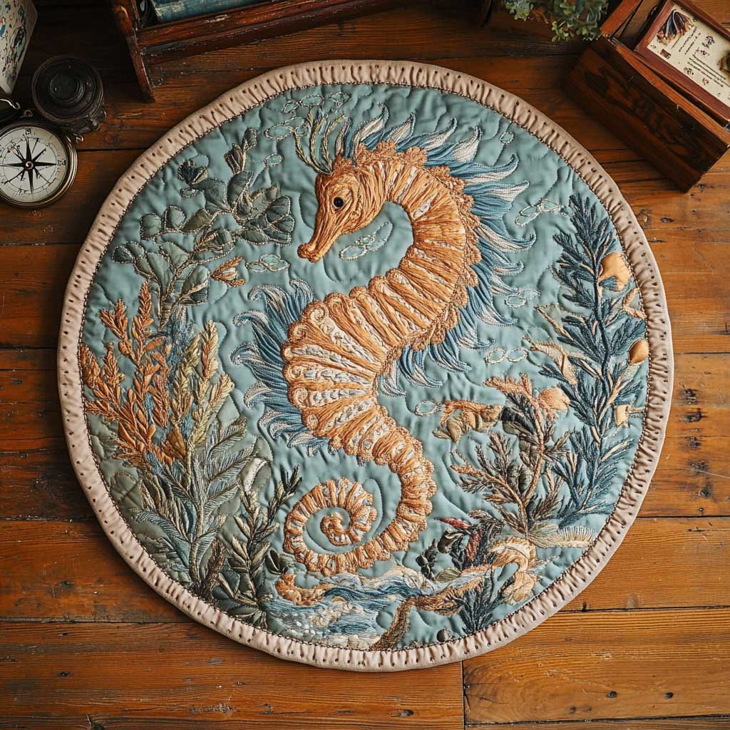 Golden Seahorse Garden WN2503070CL Quilted Round Mat