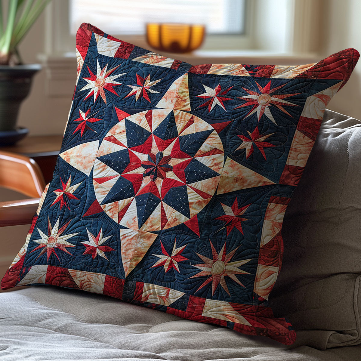 Patriotic Independence Star WJ2310035CL Quilt Pillow Case