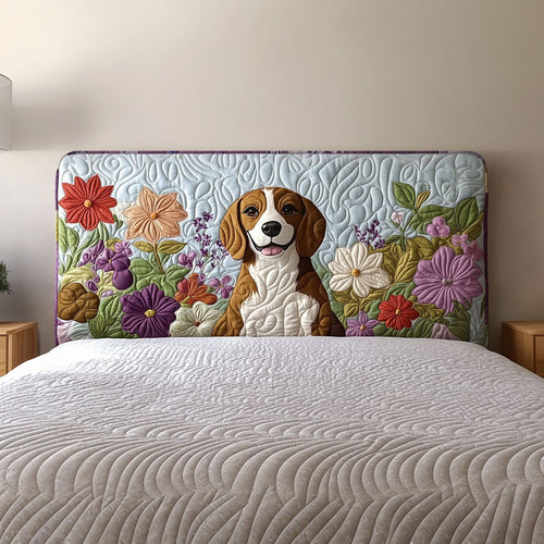 Floral Beagle Dog QA2412004CL Quilted Headboard Slipcover