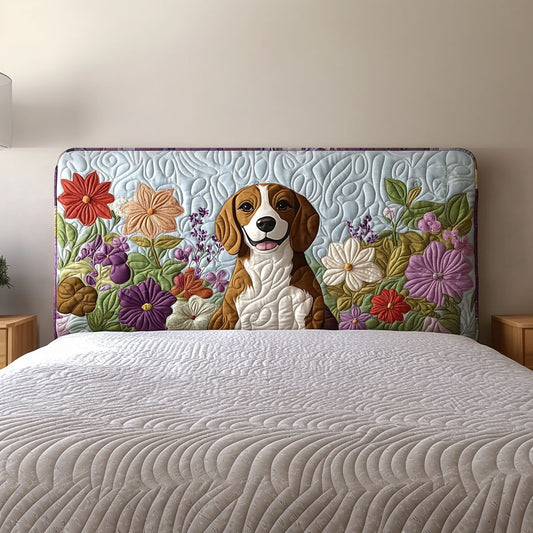 Floral Beagle Dog QA2412004CL Quilted Headboard Slipcover