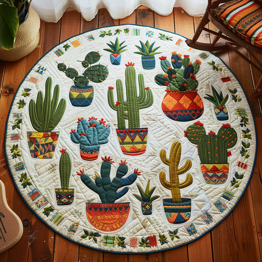 Cacti In Pots XR1903003CL Quilted Round Mat