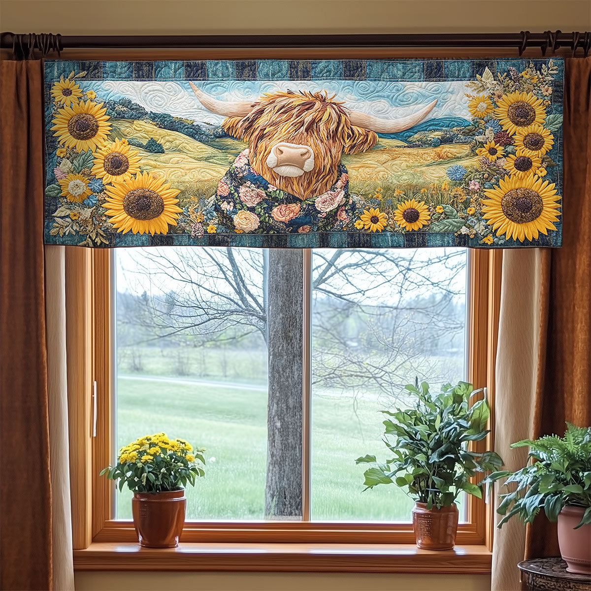Country Soul Highland Cow WN1707008CL Quilted Valance