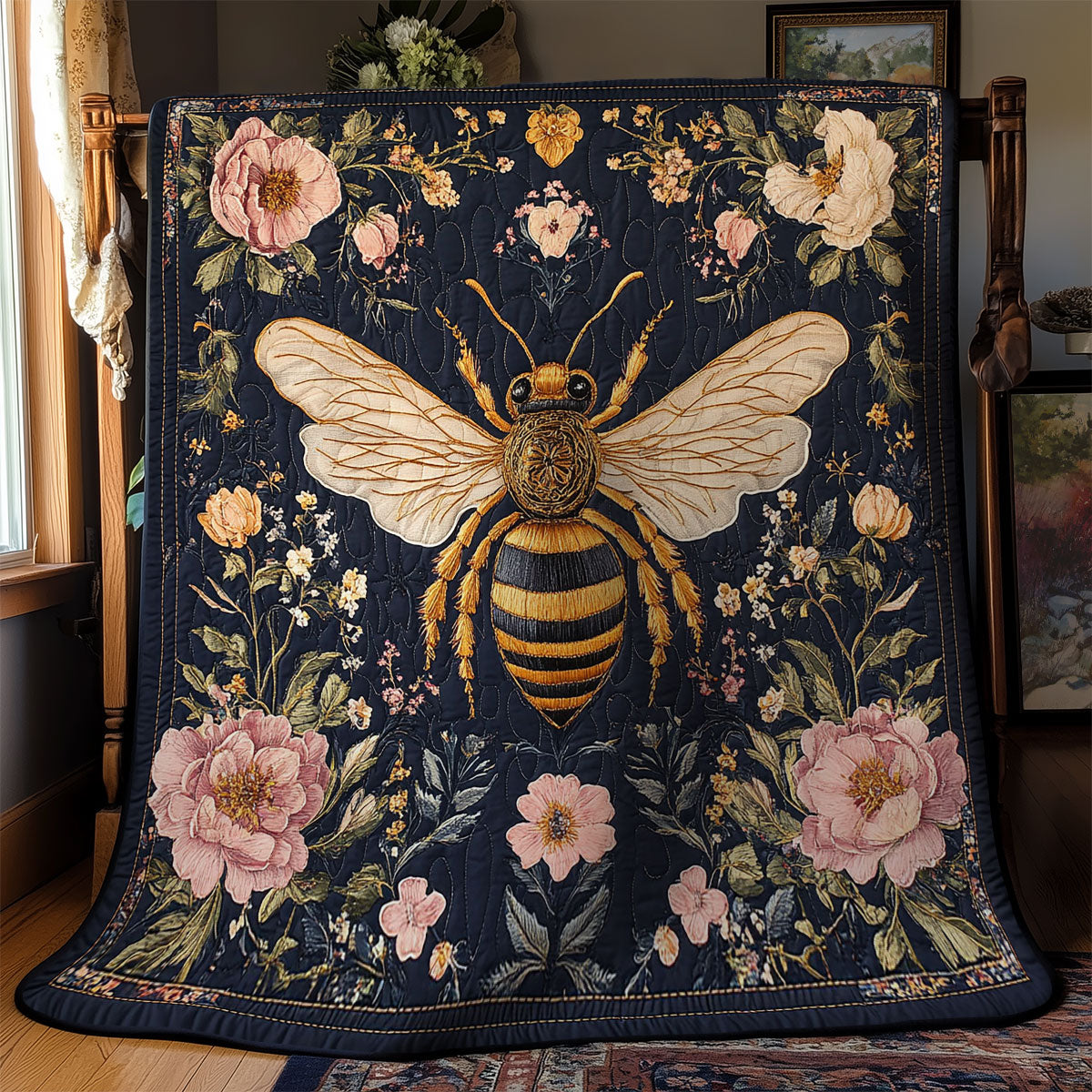 Bee In Rose Garden WY2102002CL Quilt