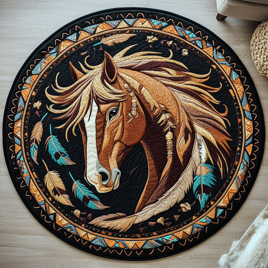 Feathered Horse WX2003124CL Quilted Round Mat