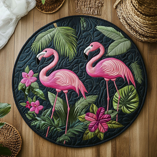 Exotic Flamingo Garden WY3006065CL Quilted Round Mat