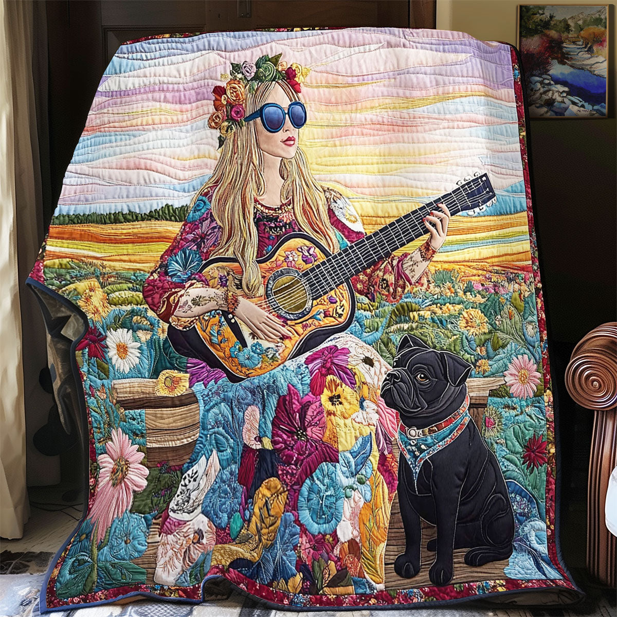 Hippie Girl And Dog WY0801033CL Quilt