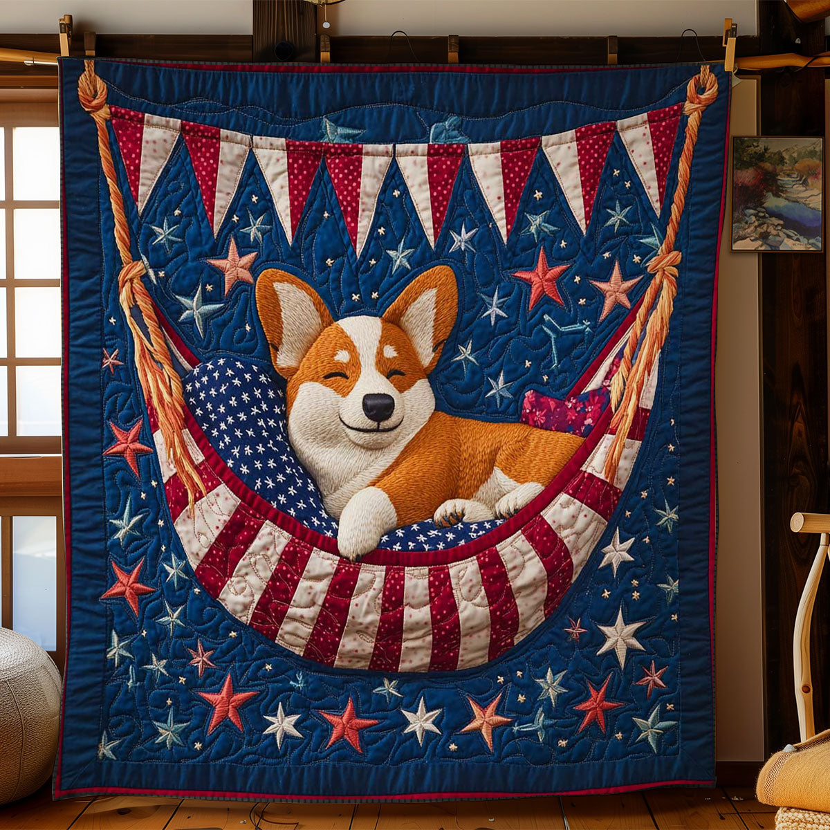 Fireworks And Corgi Dreams WN0804011CL Quilt