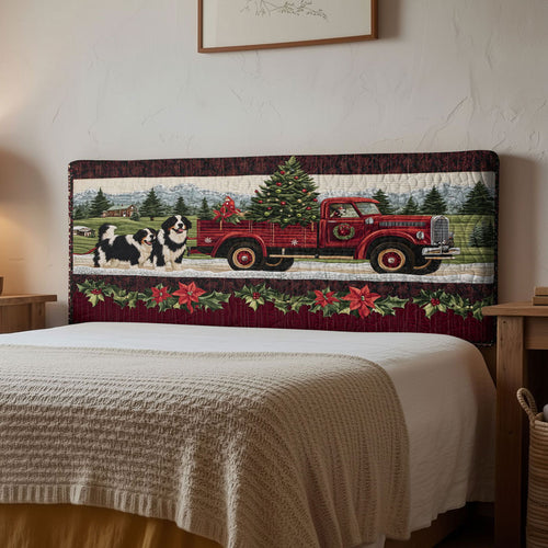 Bernese Mountain Dog Christmas Ride WN1300312CL Quilted Headboard Slipcover