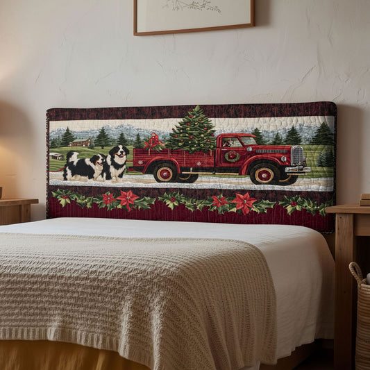 Bernese Mountain Dog Christmas Ride WN1300312CL Quilted Headboard Slipcover
