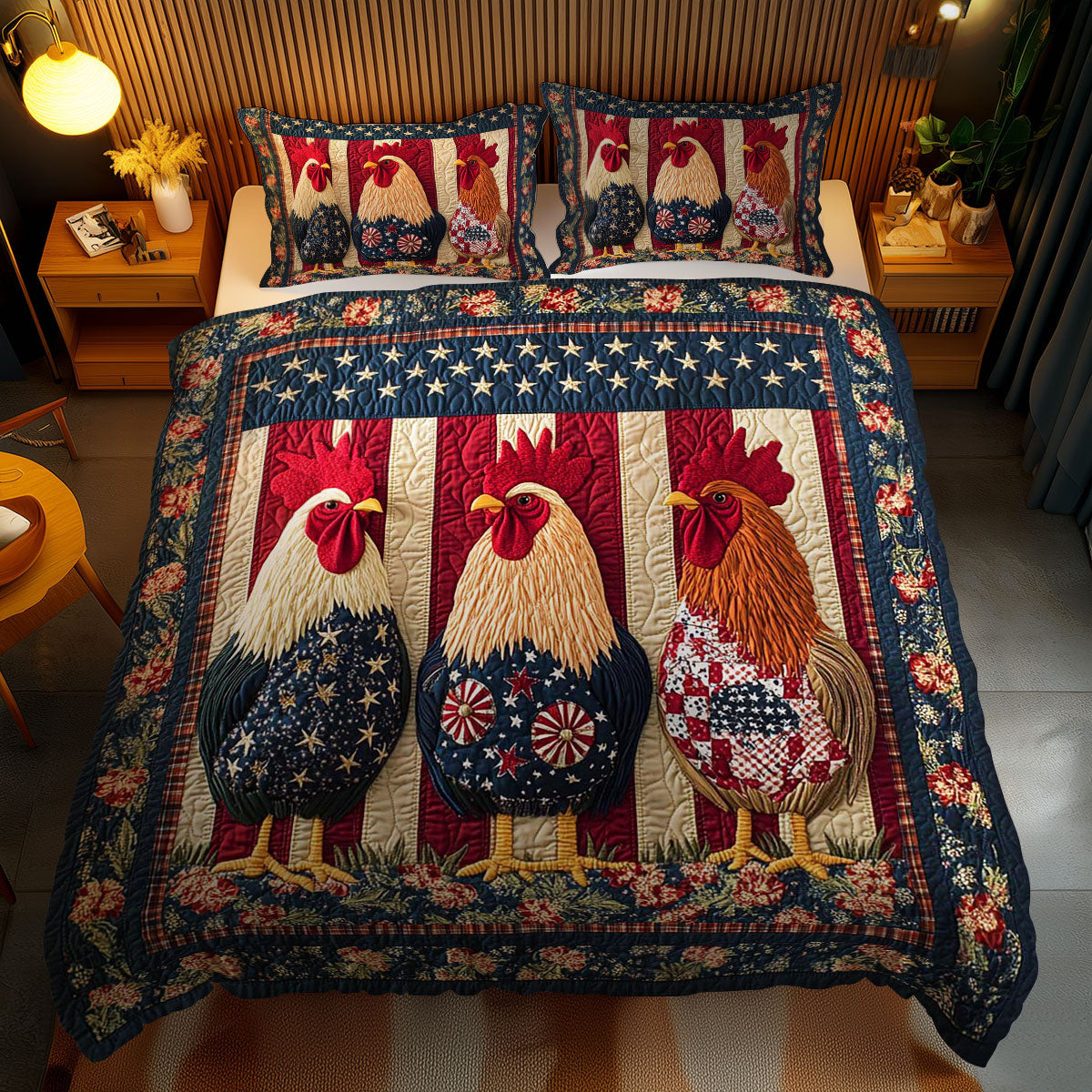 Stars And Stripes Rooster WN1002082CL Duvet Cover Set