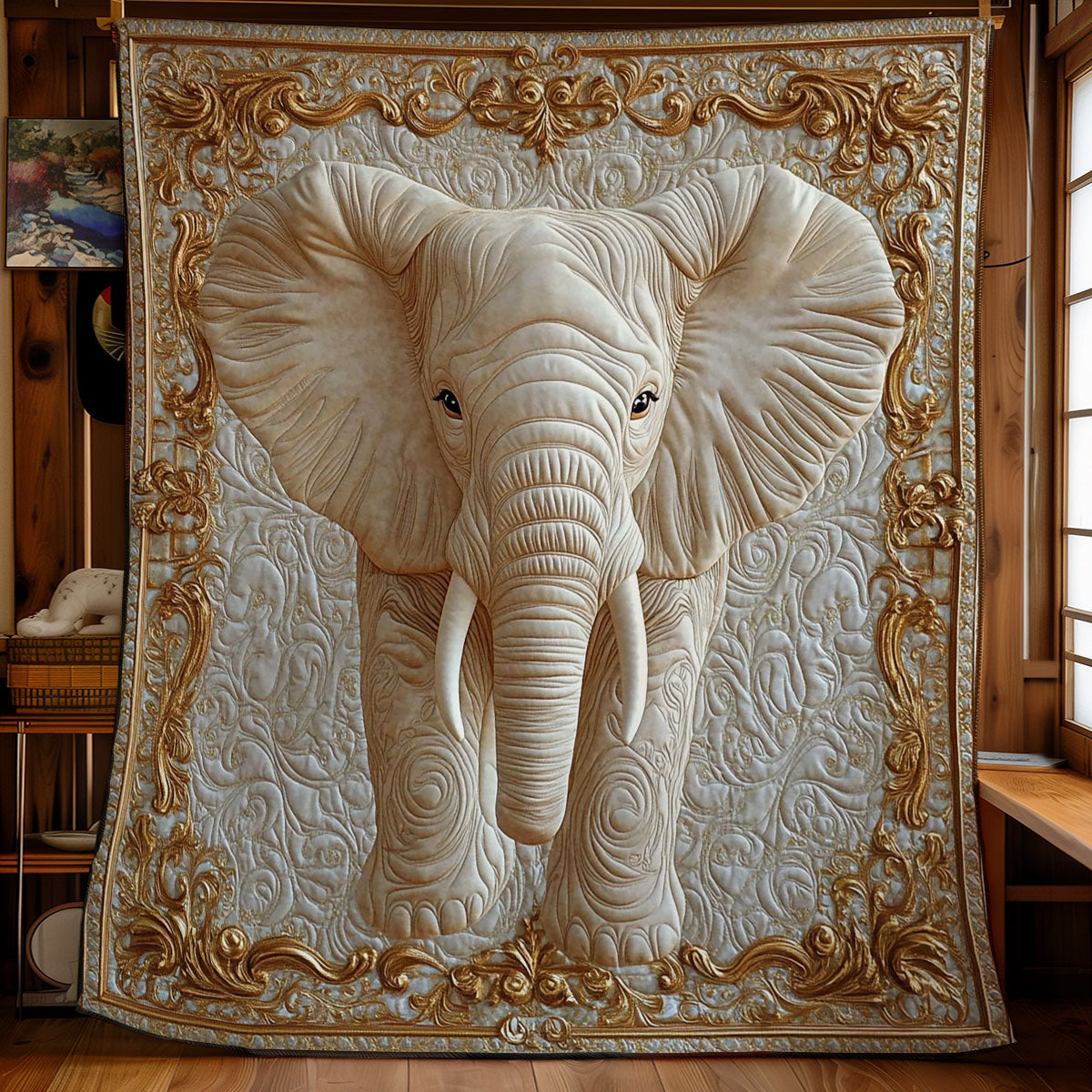 Gold White Elephant WY2101058CL Quilt