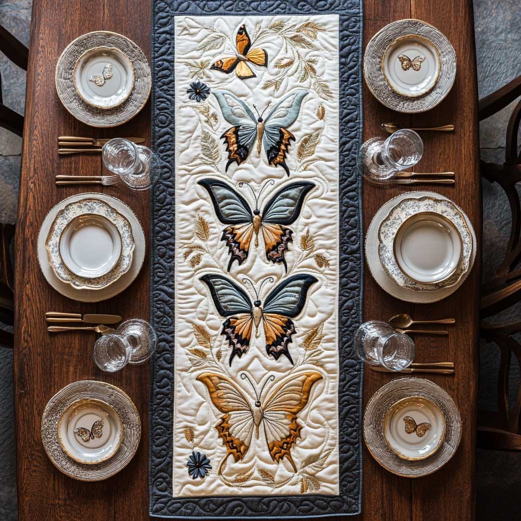Butterfly Flock CQ0805017CL Quilted Table Runner