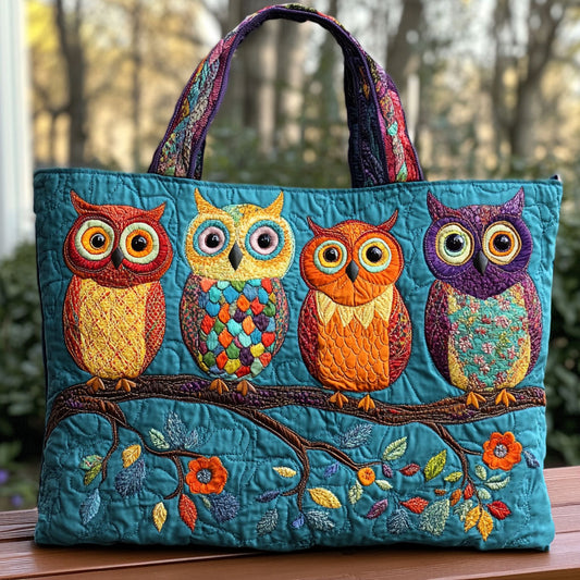 Colorful Owl Trio CW0210003CL Quilted Tote Bag