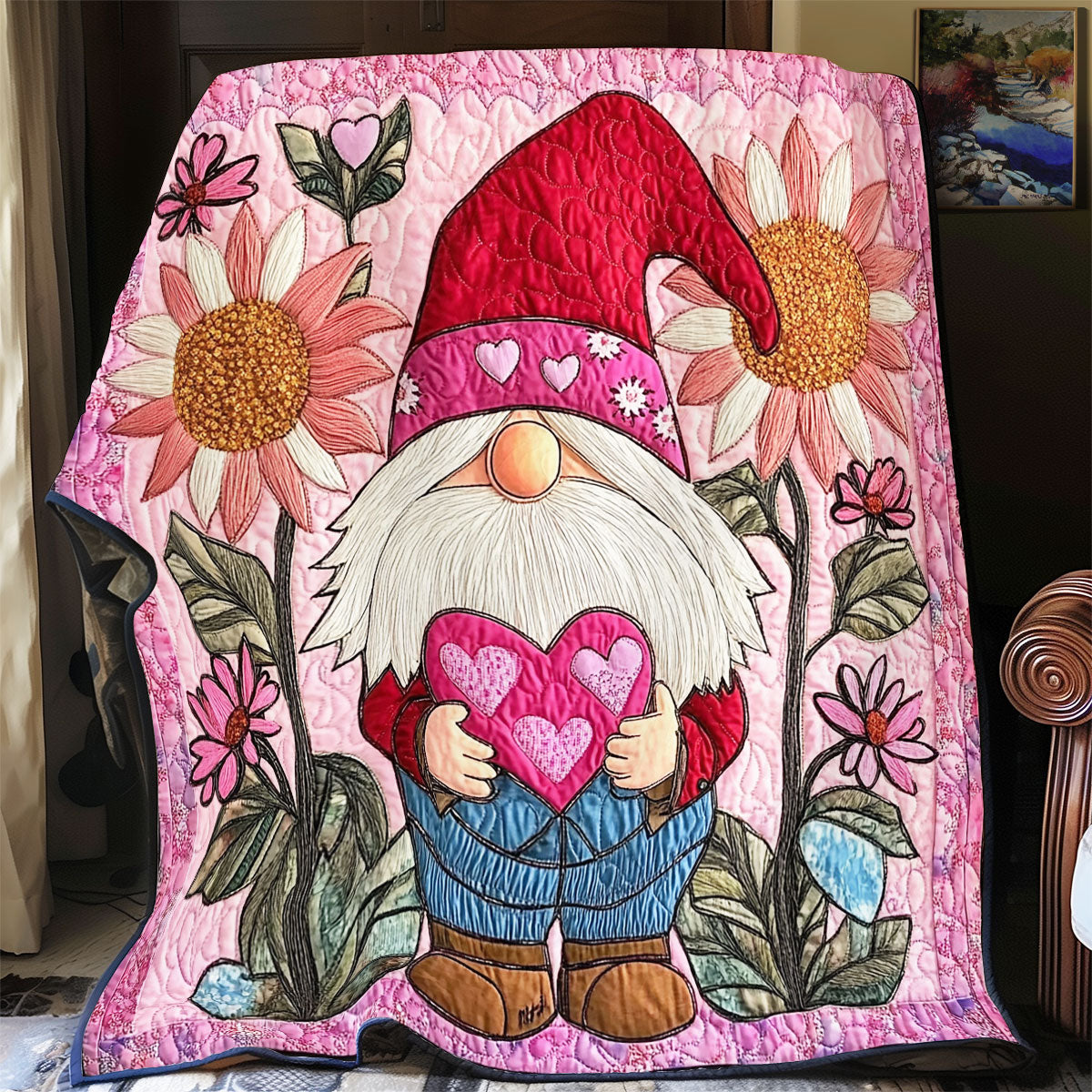 Sunflower Gnome Valentine WX2101048CL Quilt