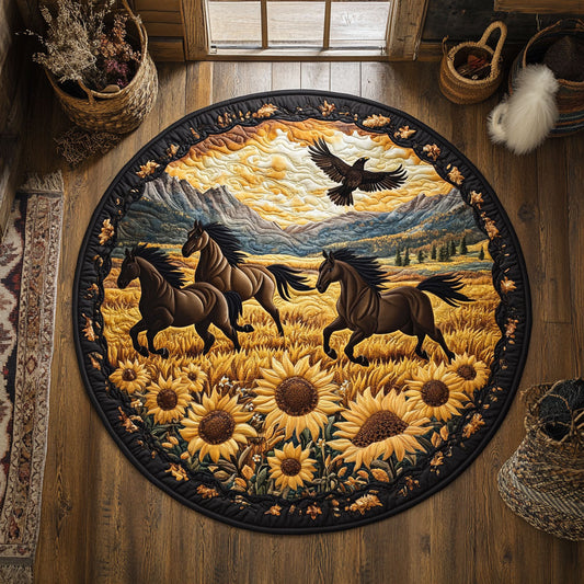 Horse In Sunflower Meadow WY3005042CL Quilted Round Mat