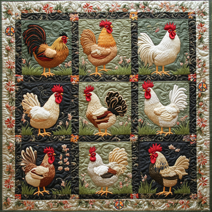 Floral Chickens XR1712004CL Quilt