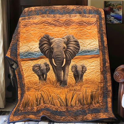 Elephant Family In Sunset WY2103043CL Quilt