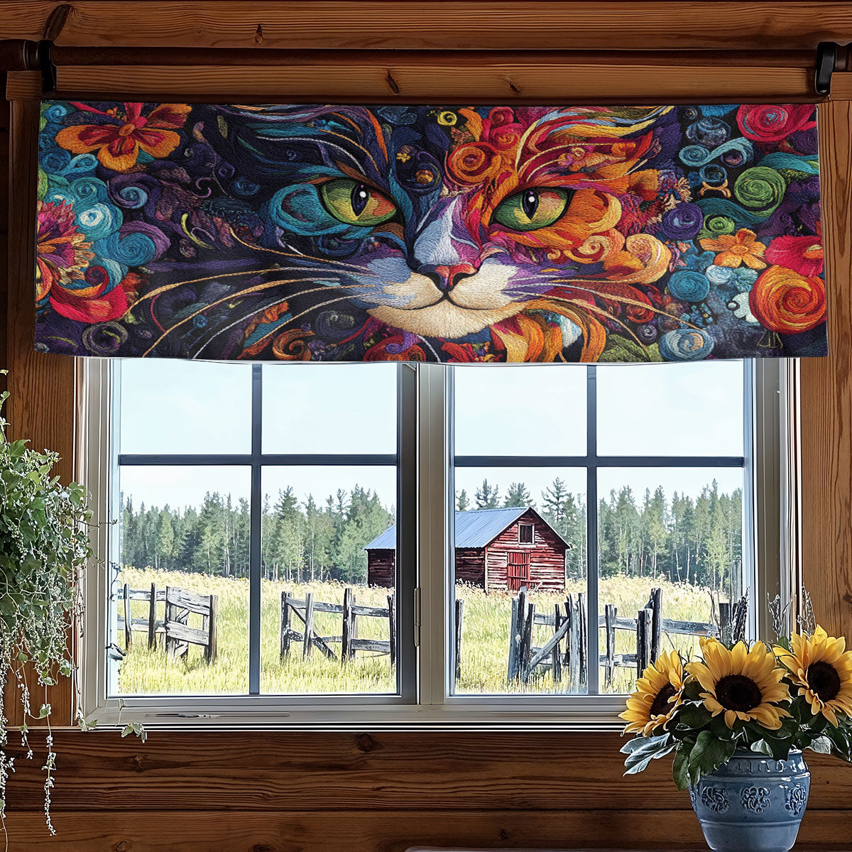 Cat Swirl Magic WN1806032CL Quilted Valance