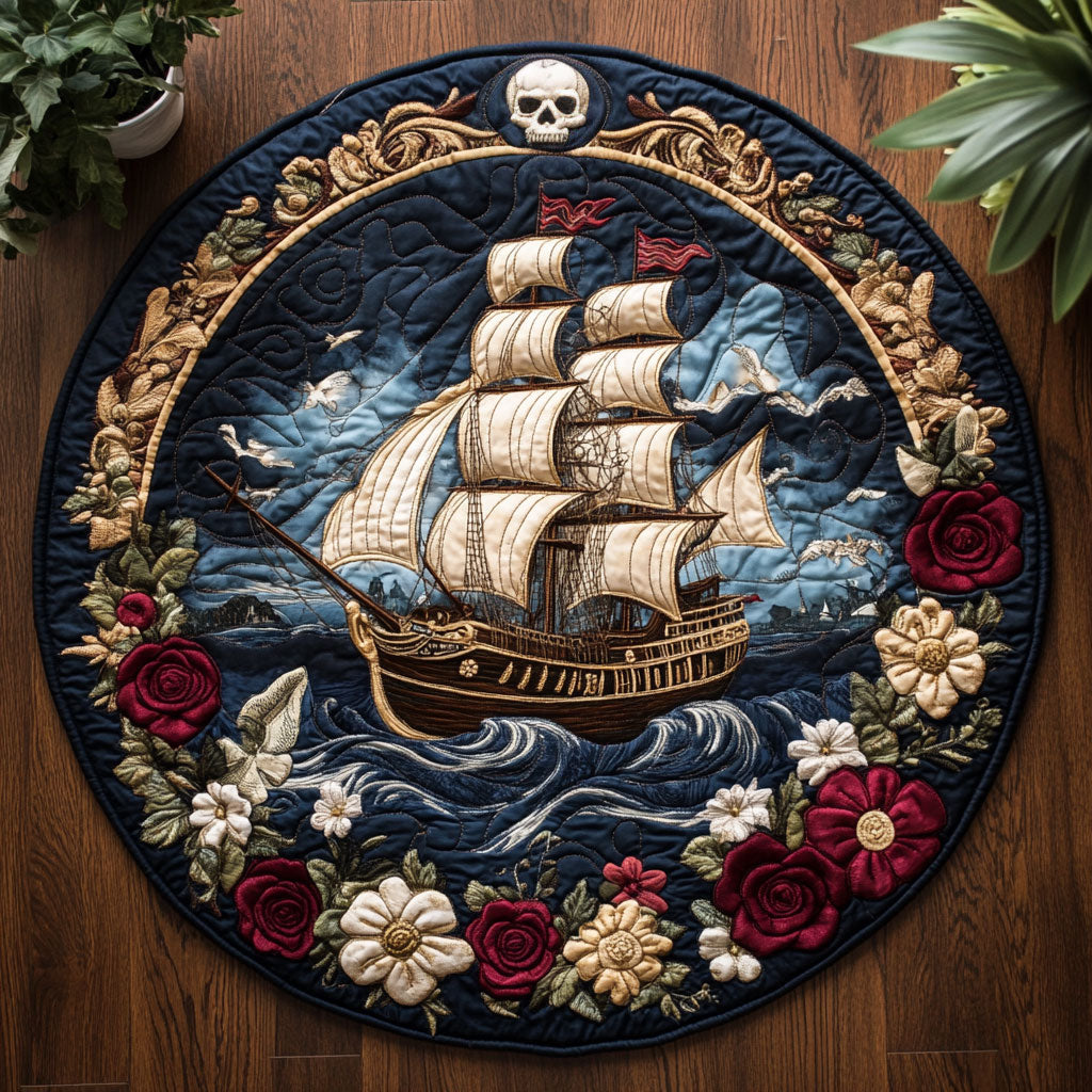 Pirate Boat CM0605038CL Quilted Round Mat