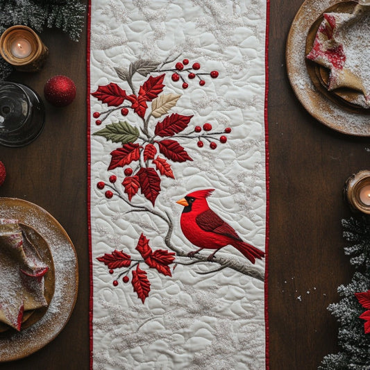 Red Cardinal Under Snow XR1809002CL Quilted Table Runner