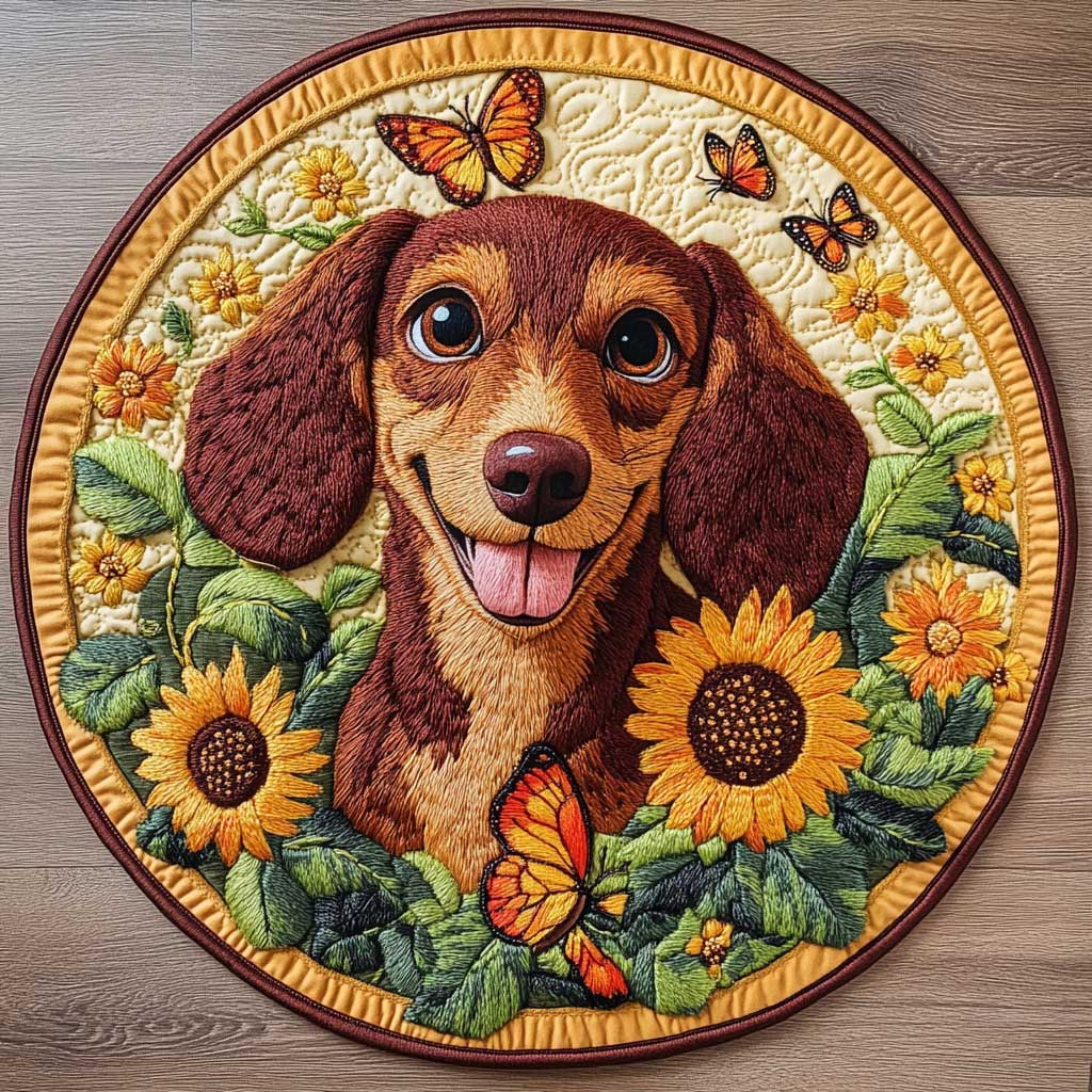 Sunny Dachshund WN2804064CL Quilted Round Mat