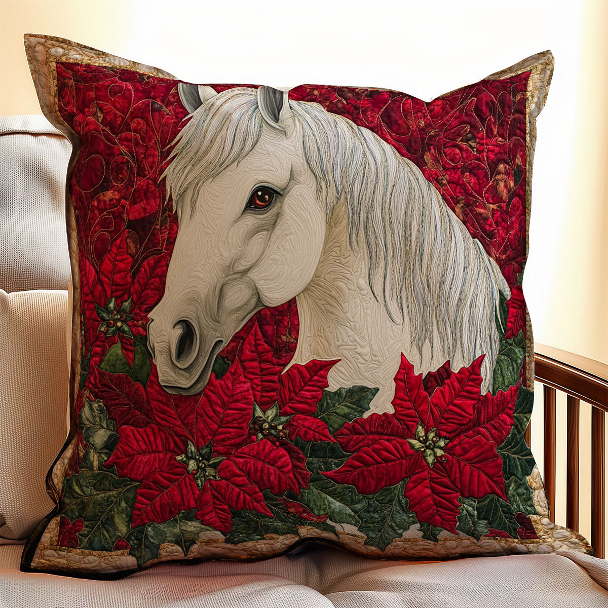 Horse Poinsettia WX2301091CL Quilt Pillow Case