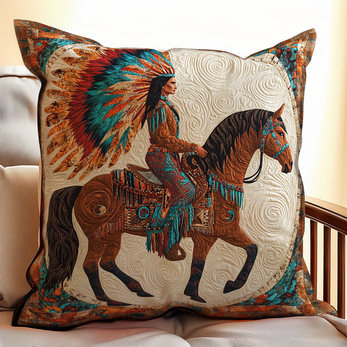 Nativer American Rider WX0302174CL Quilt Pillow Case