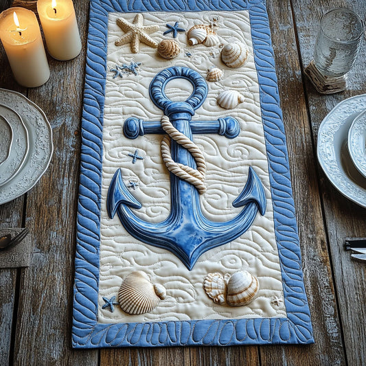 Anchor Seashell CW3004050CL Quilted Table Runner