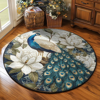 Peacock And White Flower WY2003129CL Quilted Round Mat