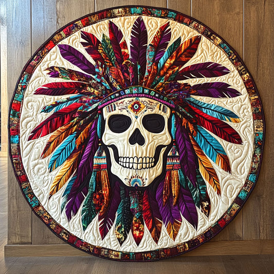 Native American Skull WX1205020CL Quilted Round Mat