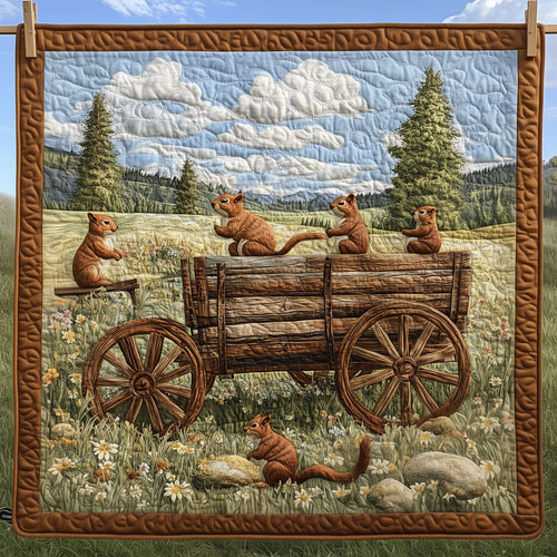 Squirrels Playing Around Old Wooden Cart LT2709021CL Quilt