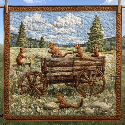 Squirrels Playing Around Old Wooden Cart LT2709021CL Quilt