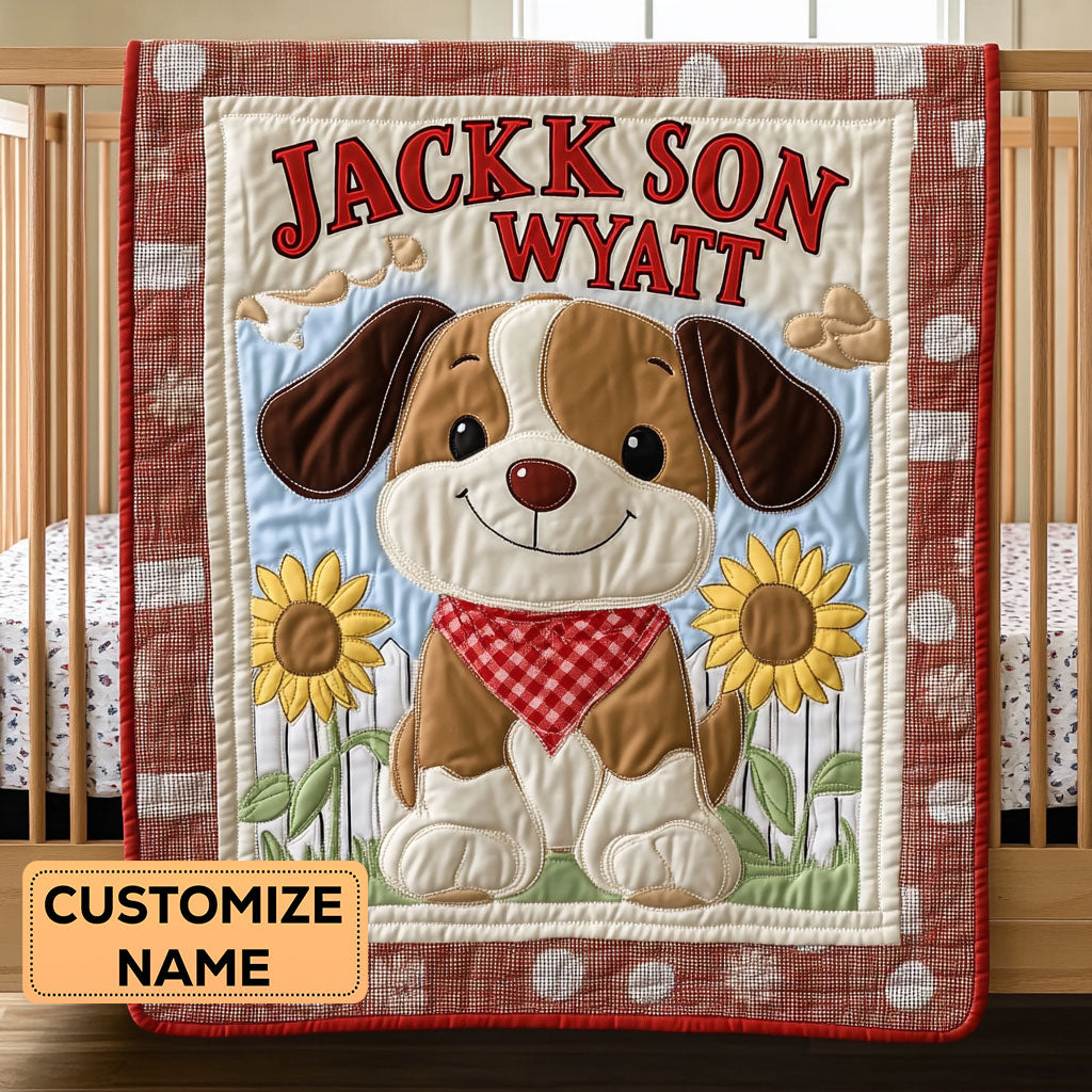 Sunny Pup CP0108050CL Personalized Baby Quilt