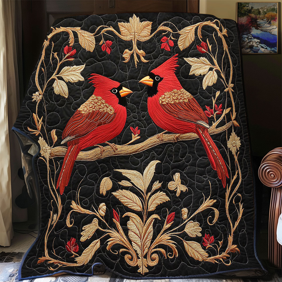 Couple Cardinal In Tree WY1902071CL Quilt