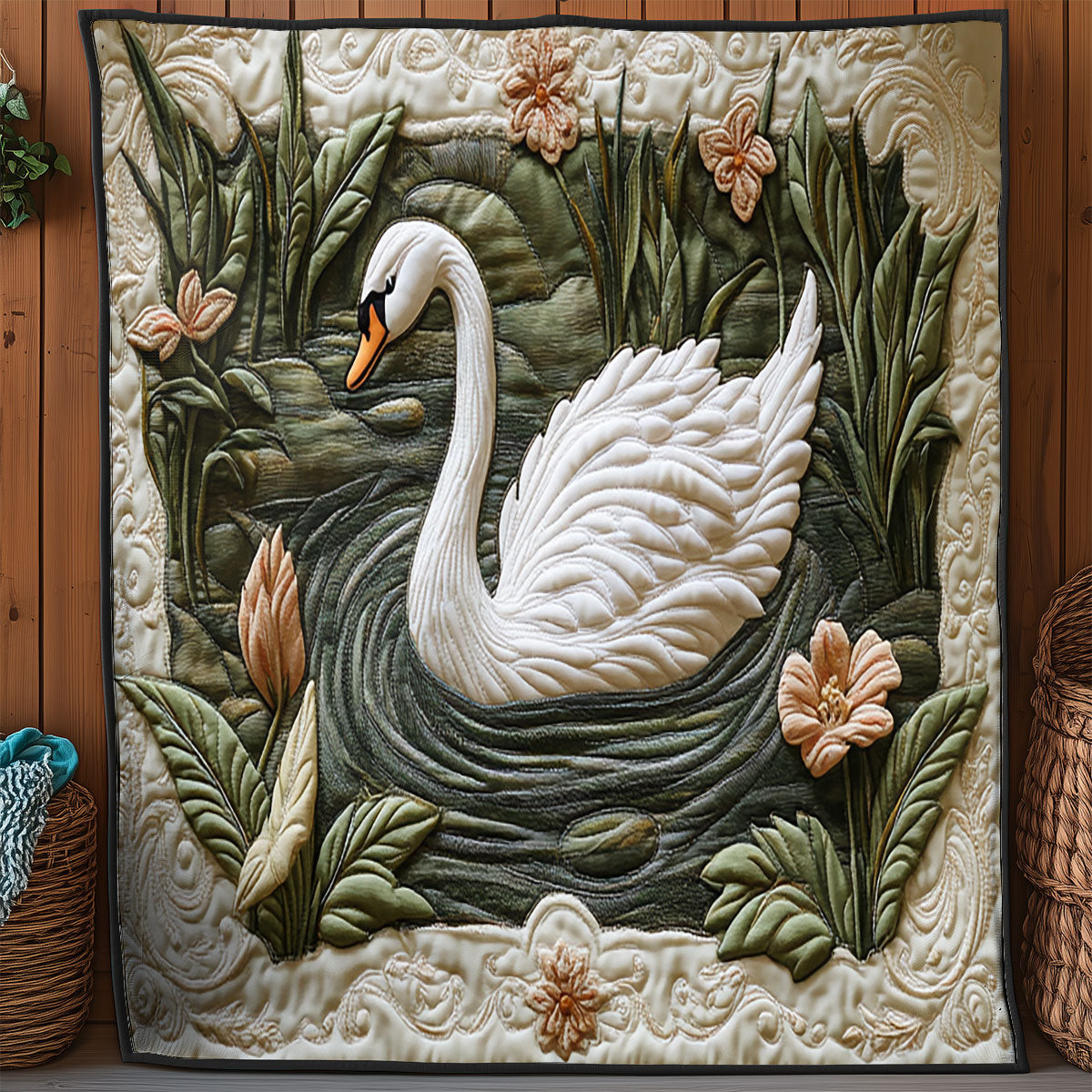 Elegant Water Lily Swan WY0307039CL Quilt