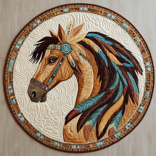 Horse Native American WX1205010CL Quilted Round Mat