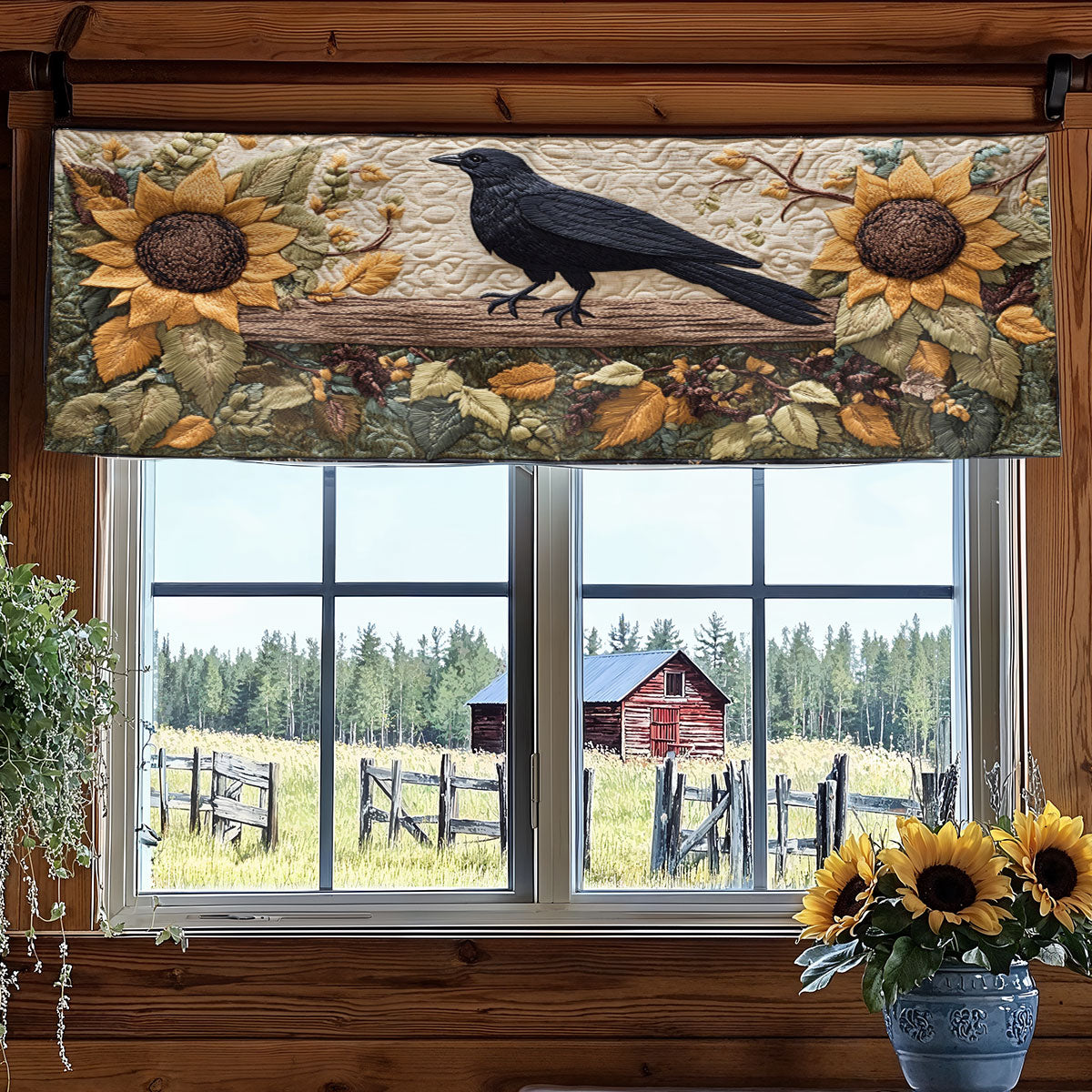 Midnight Field Crow WN2907074CL Quilted Valance