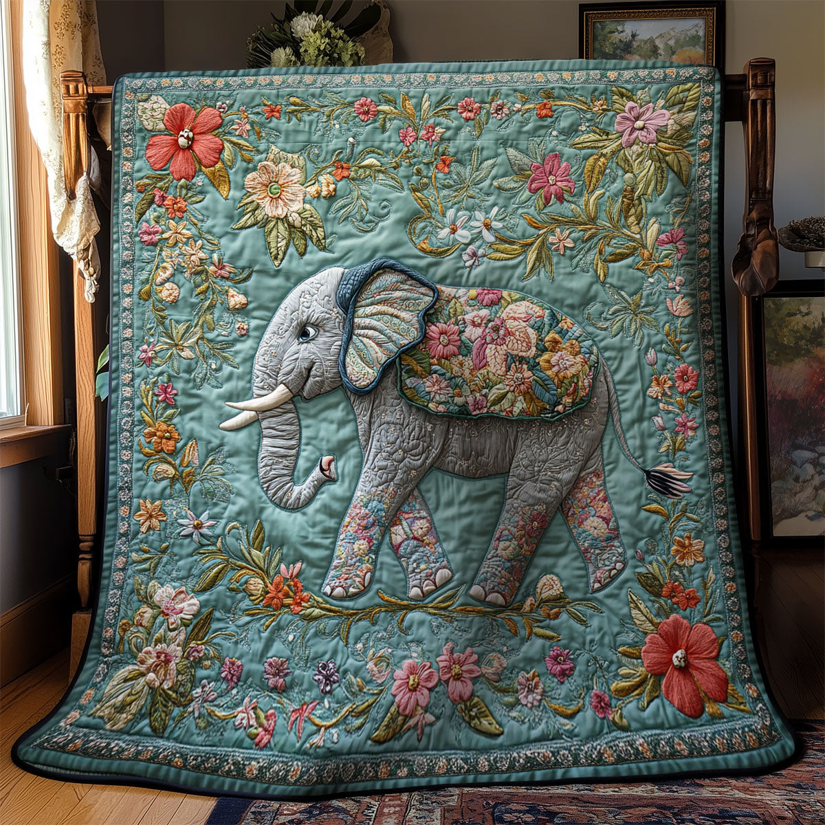 Elephant And Flower WY2702068CL Quilt